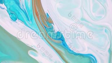 流体艺术绘制视频，抽象亚克力纹理具有流动效果.. 液体油漆混合背景与飞溅和